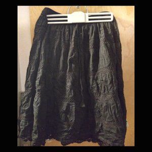 Black boho crinkle midi skirt sequined embroidery